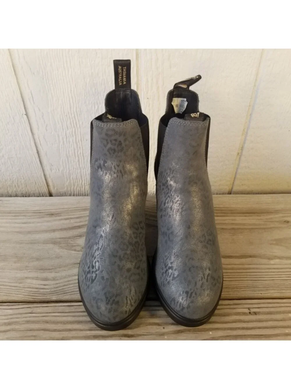 Blundstone Chelsea Womens Silver Cheetah Print High Cuban Heel Boots US 9 2365